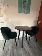 SET - Eettafel zwart en twee velvet stoelen donkergroen, Ophalen, Gebruikt, Rond, Tot twee personen
