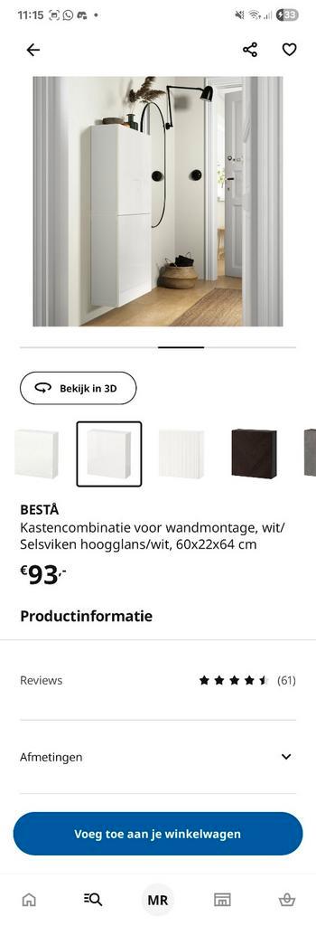 3x IKEA Besta Hangkast Hoogglans Wit beschikbaar voor biedingen