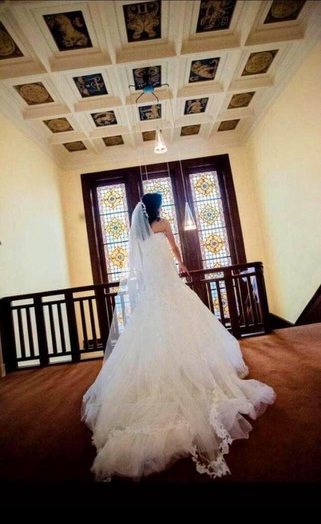 Een prachtige Pronovias trouwjurk met sleep (excl sluier), Kleding | Dames, Trouwkleding en Trouwaccessoires, Zo goed als nieuw