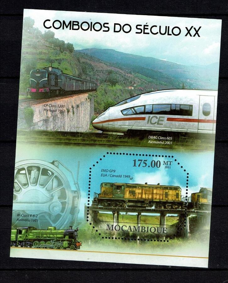 mocambique 2011 pf blok treinen spoorwegen trains railroad, Postzegels en Munten, Postzegels | Thematische zegels, Postfris, Treinen