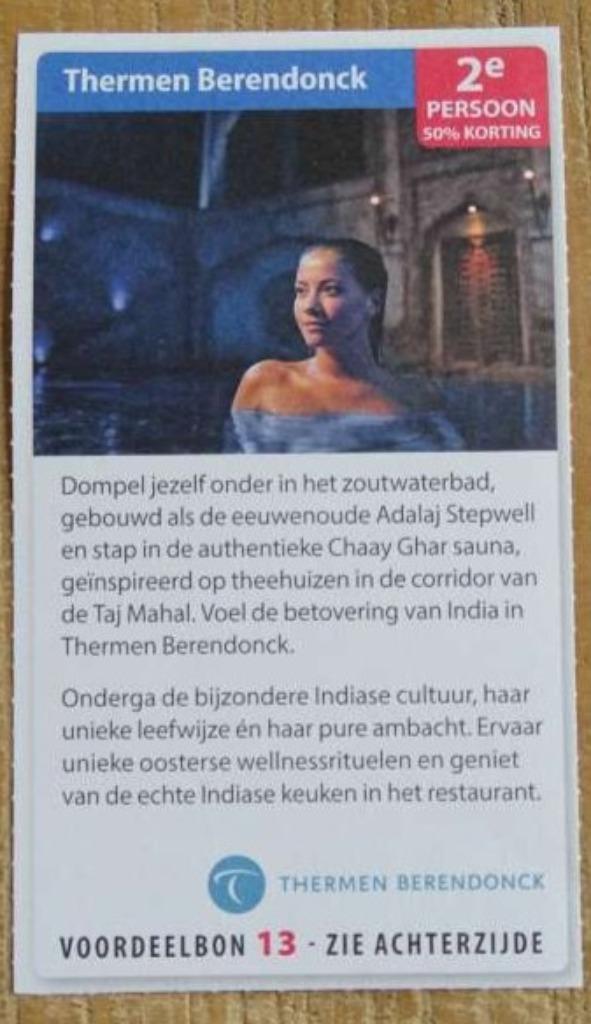Thermen Berendonck Wijchen kortingsbon 2e persoon 50%korting, Tickets en Kaartjes, Kortingen en Cadeaubonnen, Twee personen, Spa of Sauna