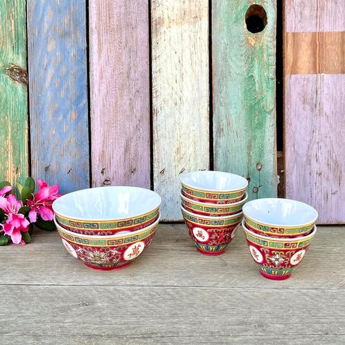 Chinese kommetjes roze Mun Shou theekopjes Chinees porselein, Huis en Inrichting, Keuken | Servies, Gebruikt, Kom(men), Overige stijlen