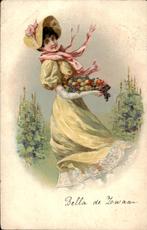 antieke kaart van dame met hoed, Verzamelen, Ansichtkaarten | Themakaarten, Ophalen of Verzenden, Voor 1920, Gelopen, Overige thema's
