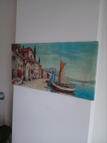Sfeervol schilderij Italiaans dorpje aan zee beschikbaar voor biedingen