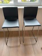 IKEA barkrukken, zwart leer, zo goed als nieuw, Ophalen, Met voetsteun, 60 tot 90 cm, Leer