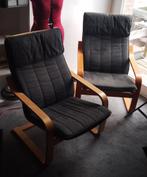 Ikea POÄNG stoel / leunstoel / fauteuil zwarte kussens 2x, Huis en Inrichting, Fauteuils, Ophalen, Hout, Gebruikt, 75 tot 100 cm