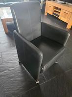 Leren Eetkamerstoelen met Wieltjes - 6 Stuks, Huis en Inrichting, Stoelen, Ophalen, Gebruikt, Zwart, Metaal