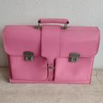 Vintage zuurstokroze leder schooltas, Aktetas of Boekentas, Zo goed als nieuw, Roze, Leer