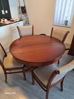 Ronde uitschuifbaar houten eettafel met 4 stoelen, Huis en Inrichting, Ophalen, Klassiek, Rond, Vier personen