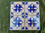 4 Antieke blauwe klokjes tegels, tegeltableau., Verzenden