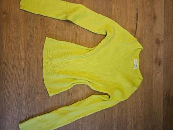 Fel/neon groene geribde top lange mouwen V hals beschikbaar voor biedingen