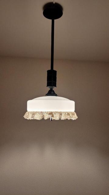 hanglamp antiek uitschuifbaar, glazen kap beschikbaar voor biedingen