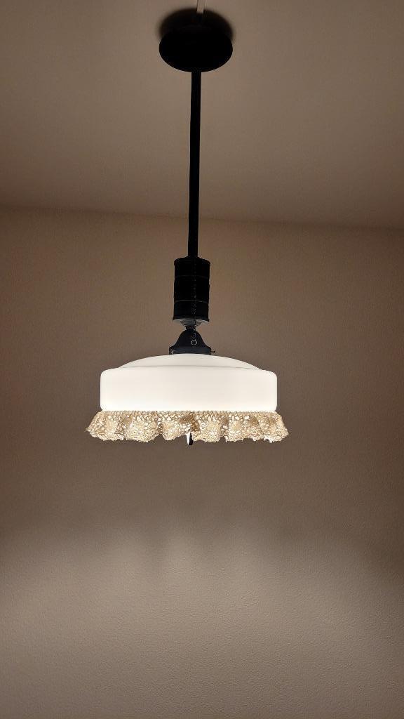 hanglamp antiek uitschuifbaar, glazen kap, Antiek en Kunst, Antiek | Lampen, Ophalen