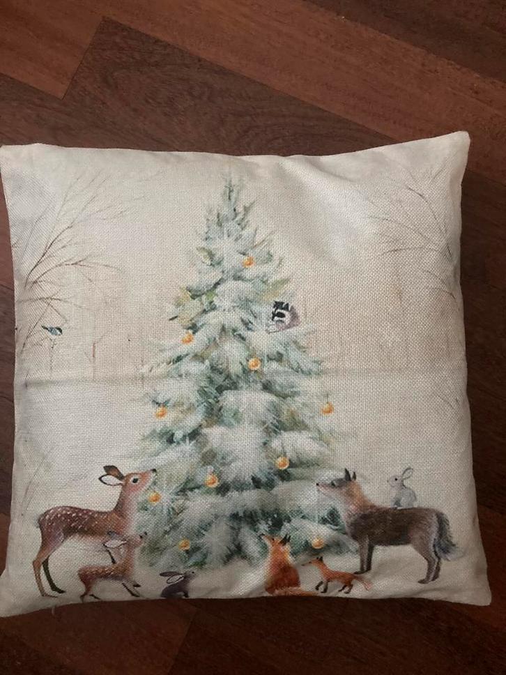 Kerstboom bos hertje konijn vos kerst print kussenhoes Nieuw, Diversen, Kerst, Nieuw, Ophalen of Verzenden