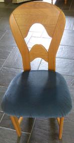 Set 4 eetkamer stoelen blank eiken met blauwe bekleding, Gebruikt