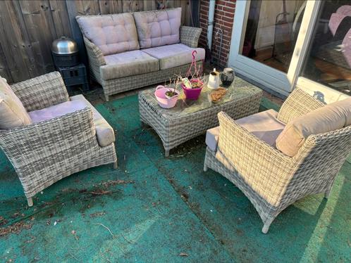 Tuinset incl kussens, Tuin en Terras, Tuinsets en Loungesets, Gebruikt, Tuinset, Wicker, 4 zitplaatsen, Bank, Bijzettafel, Stoel