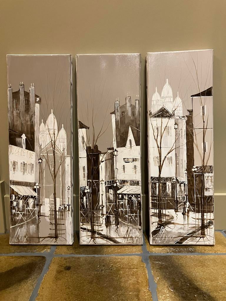 Drieluik Montmartre Parijs - Schilderij op doek, Ophalen of Verzenden
