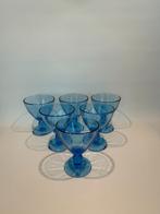 6x Vintage ijscoupes, helderblauw glas, Ophalen of Verzenden