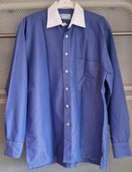 Blauw overhemd met witte kraag van het merk King - 39, Ophalen of Verzenden, Zo goed als nieuw, King, Halswijdte 39/40 (M)
