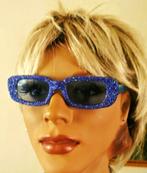 Vintage zonnebril blauw glitter bril carnaval feestbril, Overige merken, Gebruikt, Zonnebril, Blauw