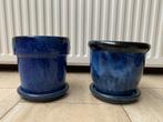 2 blauw keramische bloempotten met bonsai, Tuin en Terras, Bloempotten, Ophalen, Rond, Nieuw, Tuin