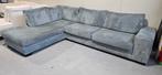 Lichtblauwe ribstof hoekbank met losse kussens, Ophalen of Verzenden