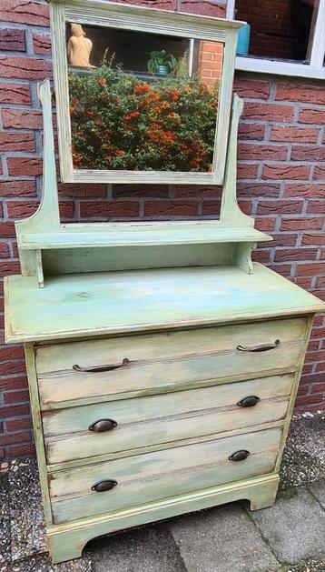 Brocante ladenkast met spiegel kaptafel wastafelmeubel beschikbaar voor biedingen