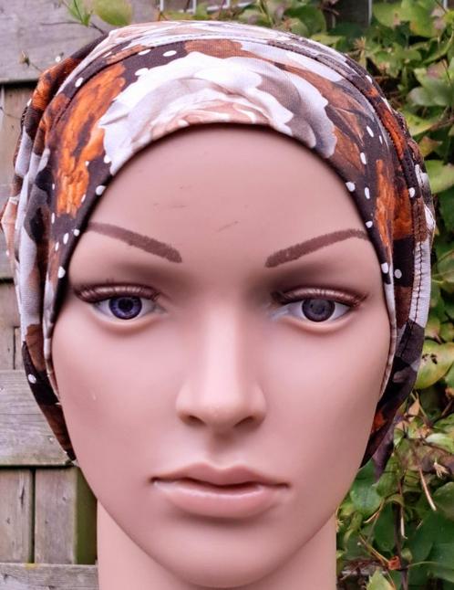 Chemo/haarverlies tricot muts no 24. Bruin/roos., Kleding | Dames, Mutsen, Sjaals en Handschoenen, Nieuw, Muts, Ophalen of Verzenden