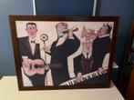 Schilderij Jazz muzikanten met houten lijst, Ophalen, 50 tot 75 cm, Zo goed als nieuw, Schilderij