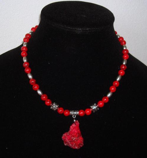 Ketting van rood natuursteen met koraalhanger Zilver, Sieraden, Tassen en Uiterlijk, Kettingen, Nieuw, Steen of Mineraal, Rood