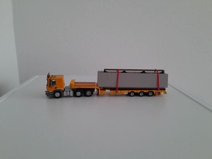 Scania P 480 Nederhoff Transport met trailer bok en lading ., Hobby en Vrije tijd, Modelauto's | 1:50, Nieuw, Bus of Vrachtwagen