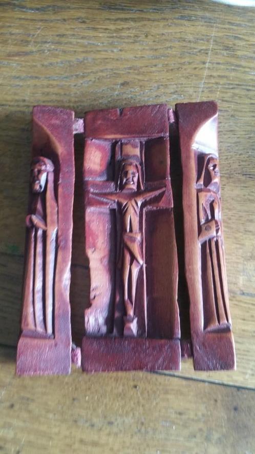 prachtig oud houtsnijwerken drieluik Brazilië, Antiek en Kunst, Antiek | Religie, Ophalen of Verzenden