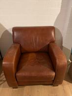 Bruine leren fauteuil, Huis en Inrichting, Fauteuils, Ophalen, Gebruikt, Minder dan 75 cm, Leer