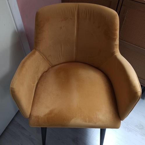 Eetkamerstoelen 4x Velours Mosterdgeel/Okergeel, Huis en Inrichting, Stoelen, Gebruikt, Vier, Stof, Overige kleuren, Ophalen