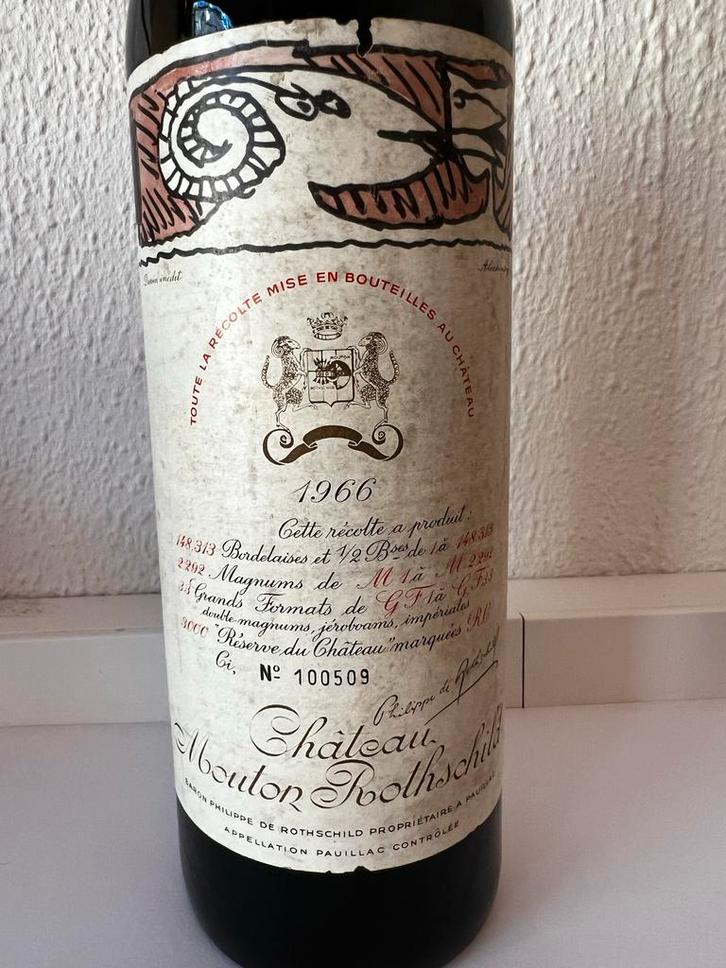 Château Mouton Rothschild 1966 - Premier Cru Classé, Verzamelen, Wijnen, Gebruikt, Rode wijn, Frankrijk, Vol, Ophalen of Verzenden