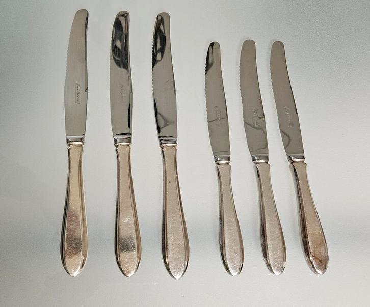 Gero puntfilet 3 verzilverde diner messen + 3 ontbijt messen, Antiek en Kunst, Antiek | Bestek, Ophalen of Verzenden