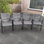 Grijze eetkamerstoel met armleuningen, Huis en Inrichting, Stoelen, Ophalen, Zo goed als nieuw, Metaal, Vier