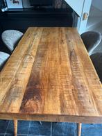 Mooie set, eettafel mangohout en design poot en 4 stoelen, Ophalen, Zo goed als nieuw, 4 tot 6 stoelen