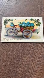 Voor mijn Valentijn. Bakfiets met vergeetmijnietjes.Reliëf, Verzamelen, Ansichtkaarten | Themakaarten, Ophalen of Verzenden, Voor 1920