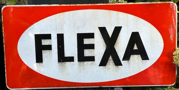 Flexa Emaille Reclamebord Metaal Vintage 95x47 cm "Langcat", Verzamelen, Merken en Reclamevoorwerpen, Gebruikt, Reclamebord, Ophalen