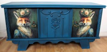 Een petrol blauw dressoir “Vossen”, kast, eclectisch beschikbaar voor biedingen