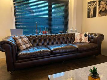 Chesterfield 3-zitsbank leer donkerbruin vintage beschikbaar voor biedingen