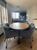 Complete Eetkamerset: Visgraat Tafel & 6 Velvet Stoelen, Ophalen, 100 tot 150 cm, Eikenhout, 200 cm of meer