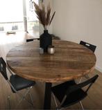 Eettafel met zwart metalen kruispoot - 140cm, Huis en Inrichting, Ophalen, Gebruikt, 100 tot 150 cm, Rond