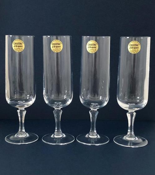 4 Kristallen champagneglazen/flutes, cristal d'arques glazen, Antiek en Kunst, Antiek | Glas en Kristal, Ophalen of Verzenden