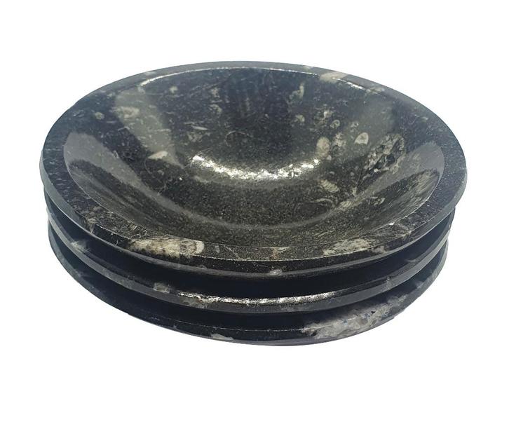 Schaaltje fossiel gesteente rond Diameter circa 120 mm, Verzamelen, Mineralen en Fossielen, Fossiel, Ophalen of Verzenden