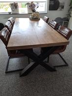 Grote grenen tafel met IJzer Onderstel - 6 persoons, Huis en Inrichting, Gebruikt, 100 tot 150 cm, 200 cm of meer, Ophalen of Verzenden