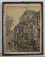 ets of litho Achterkant Nieuwe Kerk Delft, Antiek en Kunst, Ophalen of Verzenden