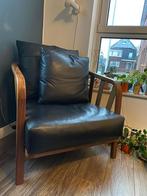 Zwart leren fauteuil, Huis en Inrichting, Fauteuils, Ophalen, Zo goed als nieuw, 75 tot 100 cm, 50 tot 75 cm