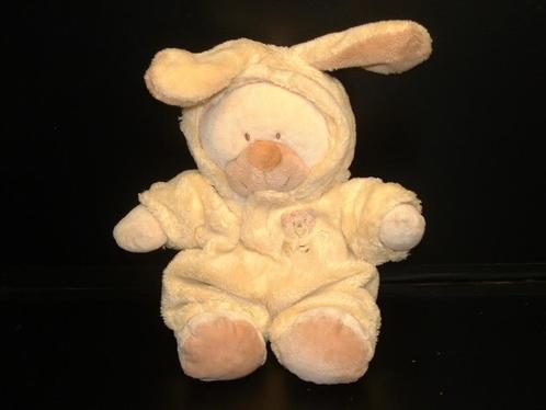 NICOTOY BEER MET GEEL KONIJNENPAK VELOURS ECRU MET BEIGE SNU, Kinderen en Baby's, Speelgoed | Knuffels en Pluche, Nieuw, Beer